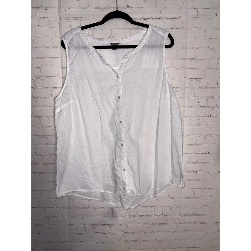 Eddie Bauer Plus Size 2XL White Linen Cotton Blend Sleeveless Button Down Top